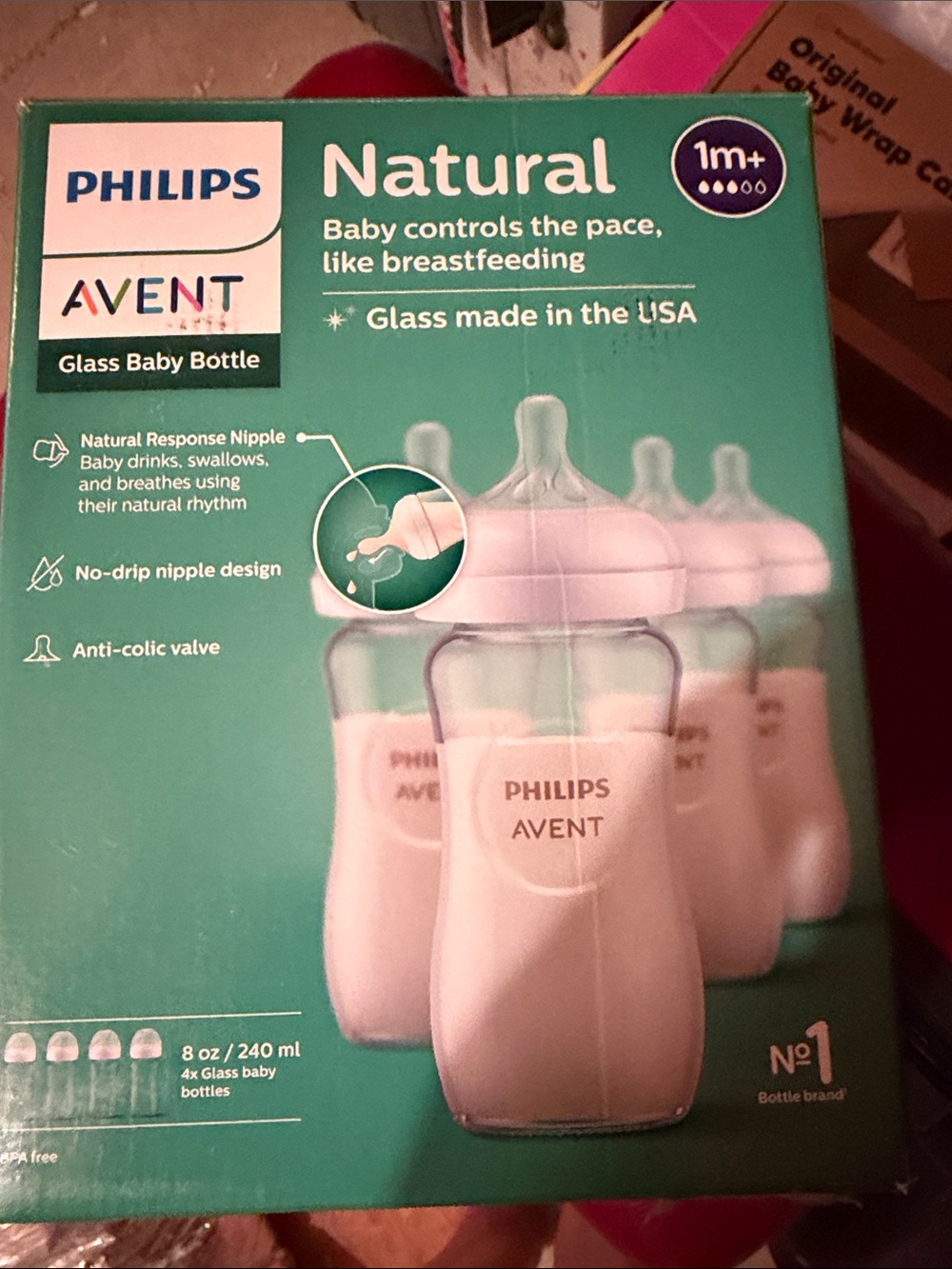 Philips Avent Natural 8 oz Glass Baby Bottle - White